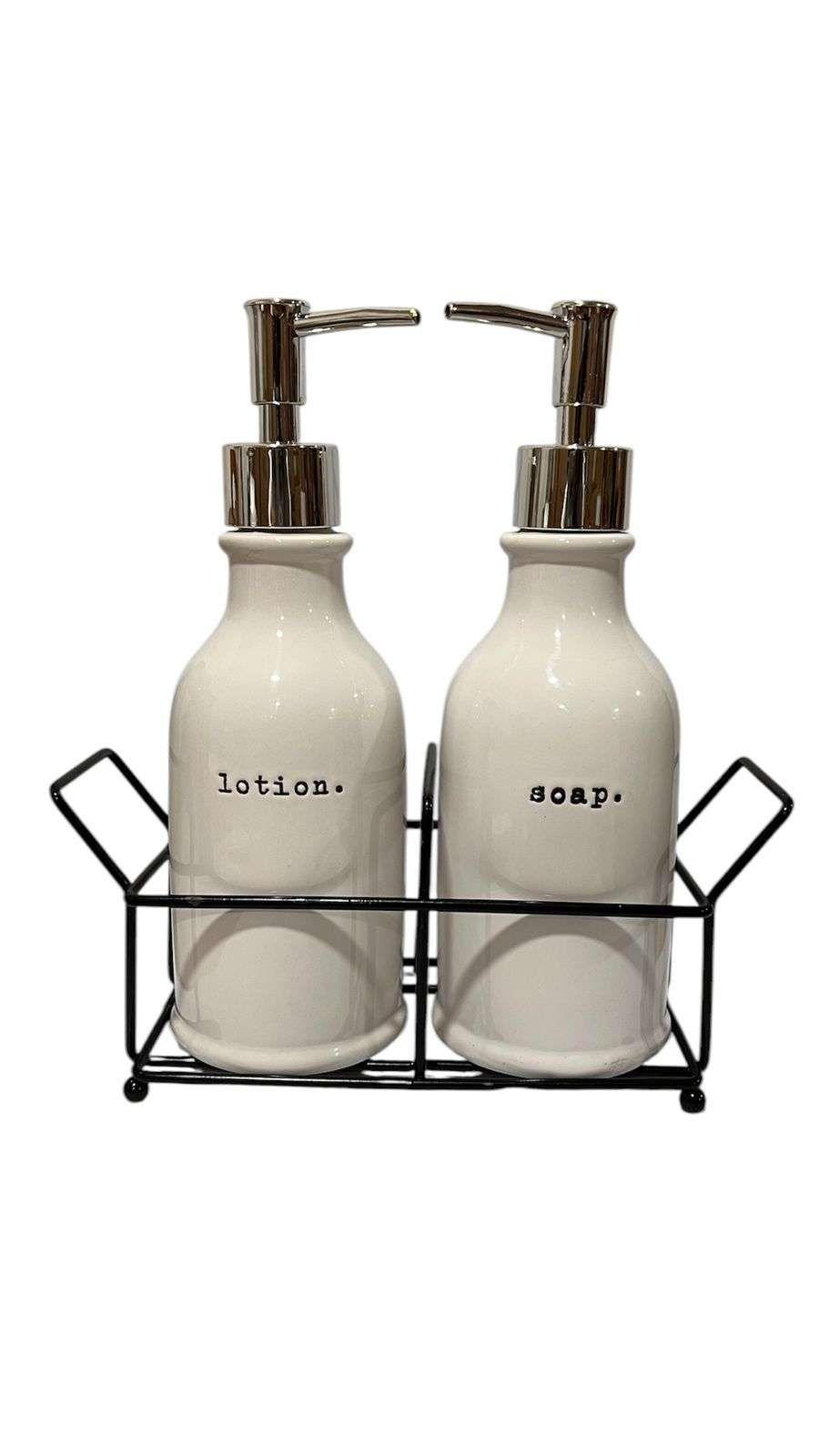 Set 2 Dispensador Jabón Y Locion Ceramica Con Cesta M4-0