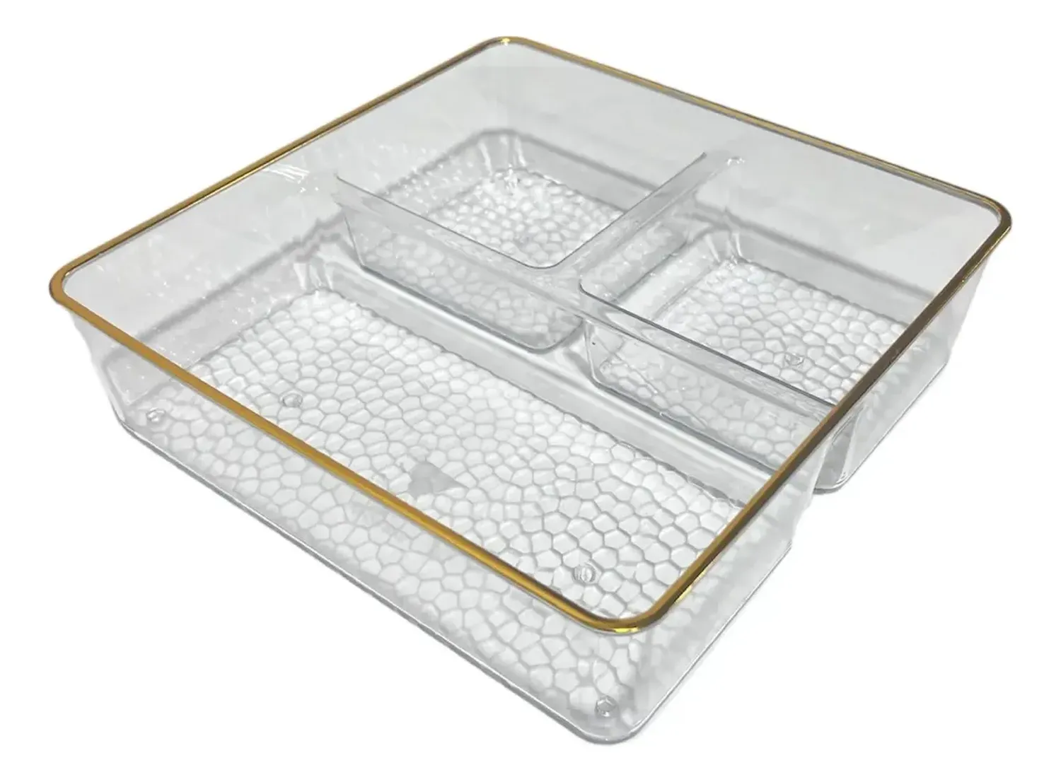 Bandeja Elegante Servir Dorado Acrilico Con 3 Divisiones Rectangular-0