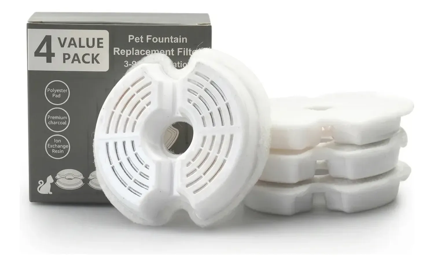 Pack 4 Filtros Bebedero Fuente Agua Gato Con Carbon Resina Blanco-0