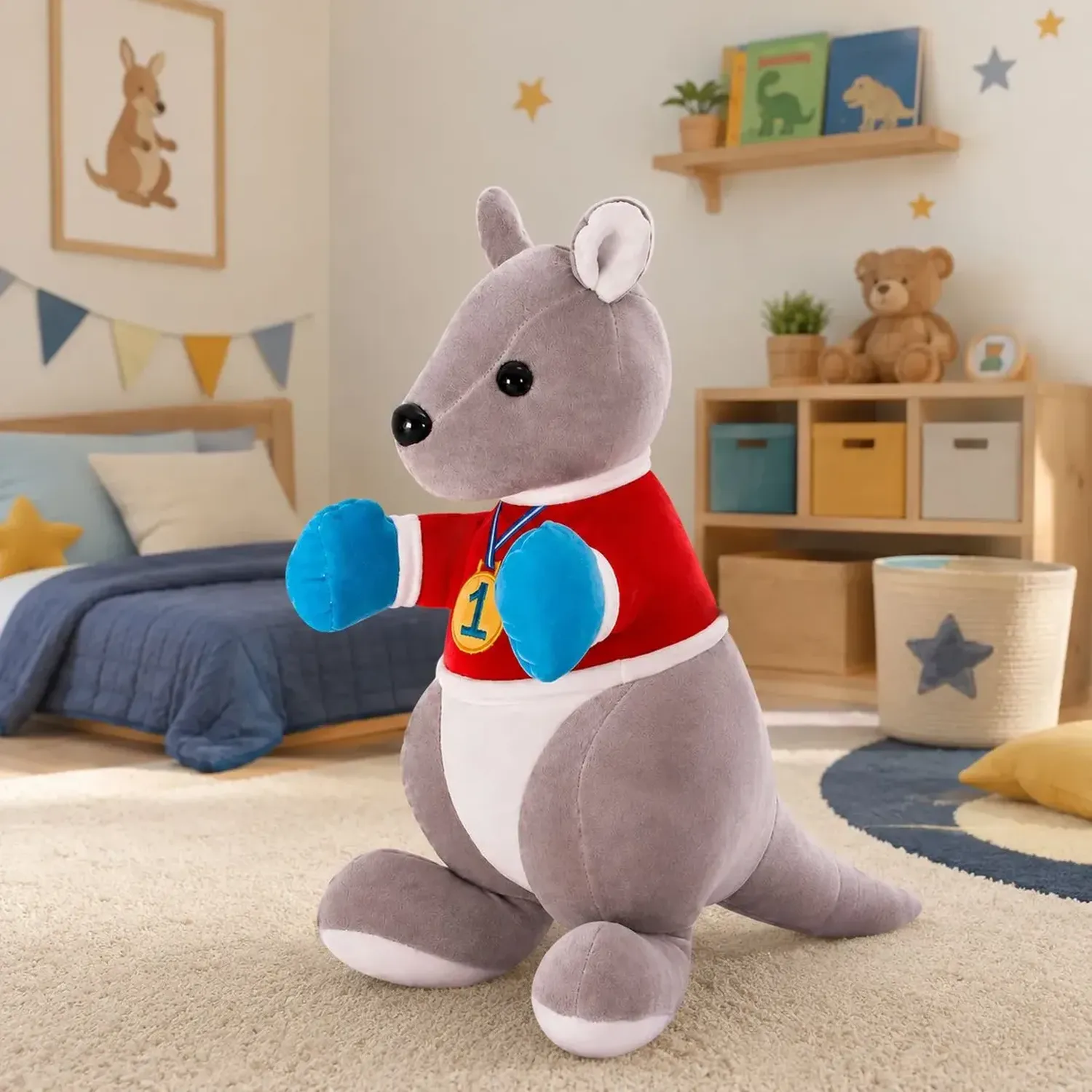 Peluche De Canguro Boxeador Bufanda Peluche Animales Gris-3