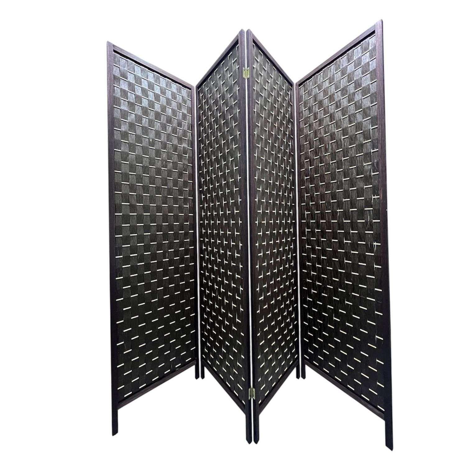 Biombo De Madera Resistente 4 Paneles Tejido 180cmx180cm-0