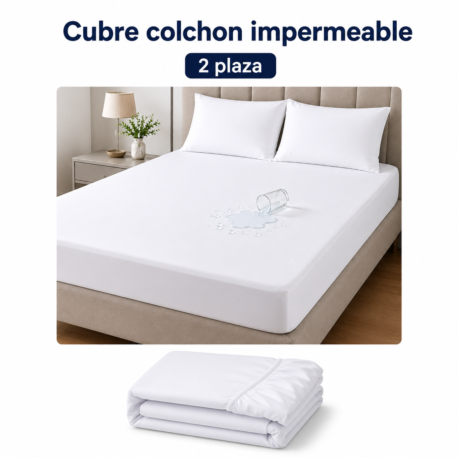 Funda Cubre Colchón Impermeable 2 Plazas Blanco 2 Plazas-3
