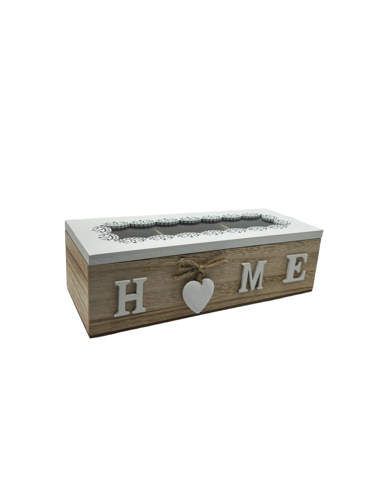 Caja De Té Mediana De Madera 3 Espacios Home Con Corazon B-0