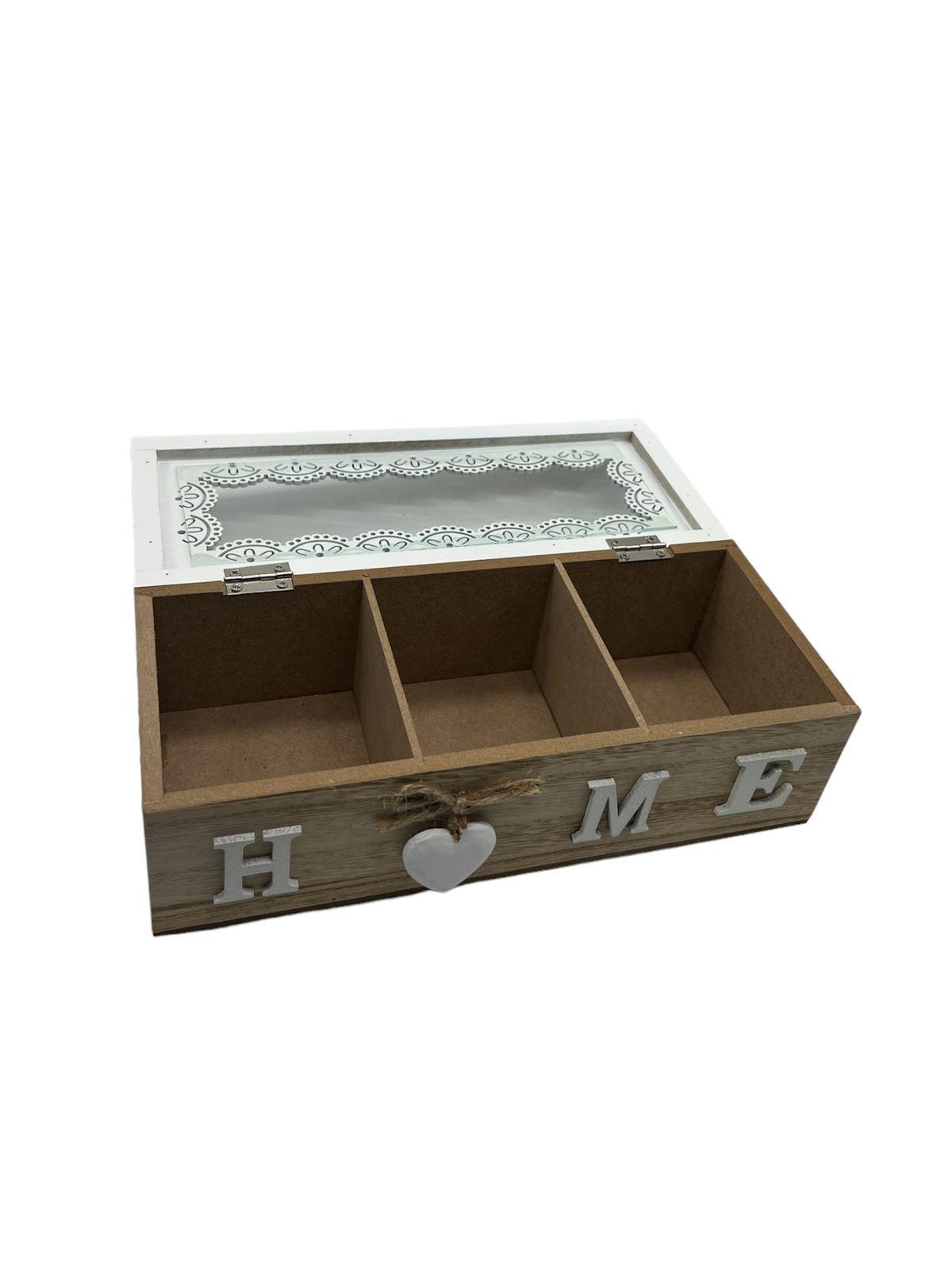 Caja De Té Mediana De Madera 3 Espacios Home Con Corazon B-1