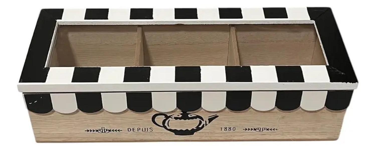Caja De Té Mediana De Madera 3 Espacios Home Safe Blanco-1