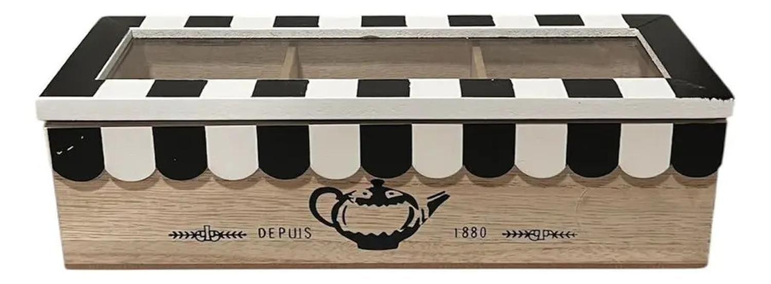 Caja De Té Mediana De Madera 3 Espacios Home Safe Blanco-2