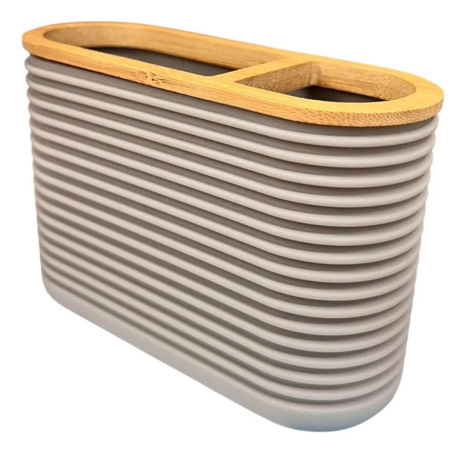 Set De Baño 2 Piezas Bambu Jabon Porta Cepillo Elegante Crema-2