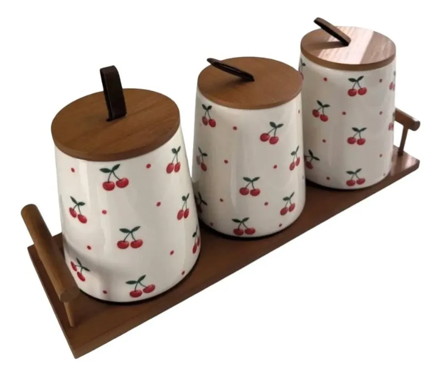 Set 3 Frascos Hermeticos De Ceramico Con Tapa Cerezas 15cm Beige-0