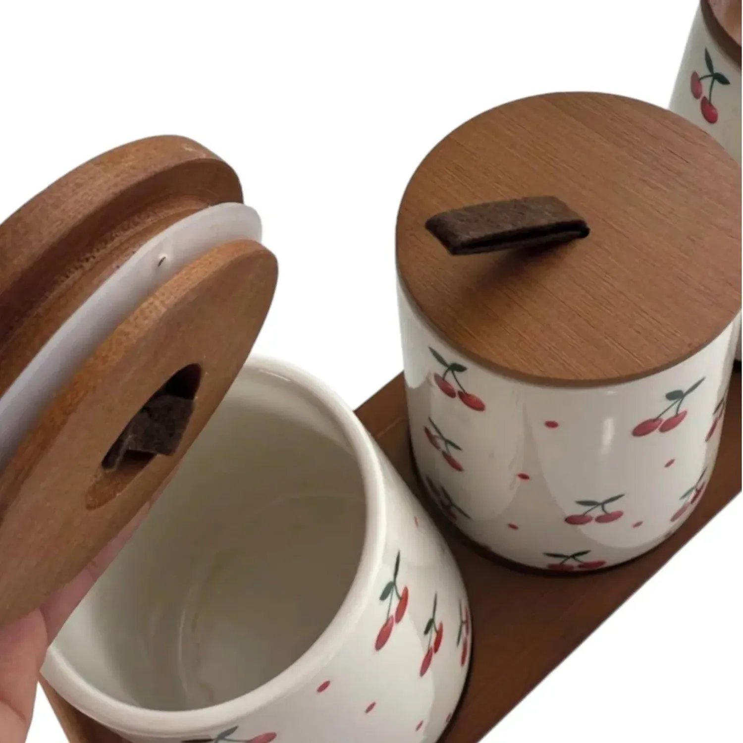 Set 3 Frascos Hermeticos De Ceramico Con Tapa Cerezas 15cm Beige-3