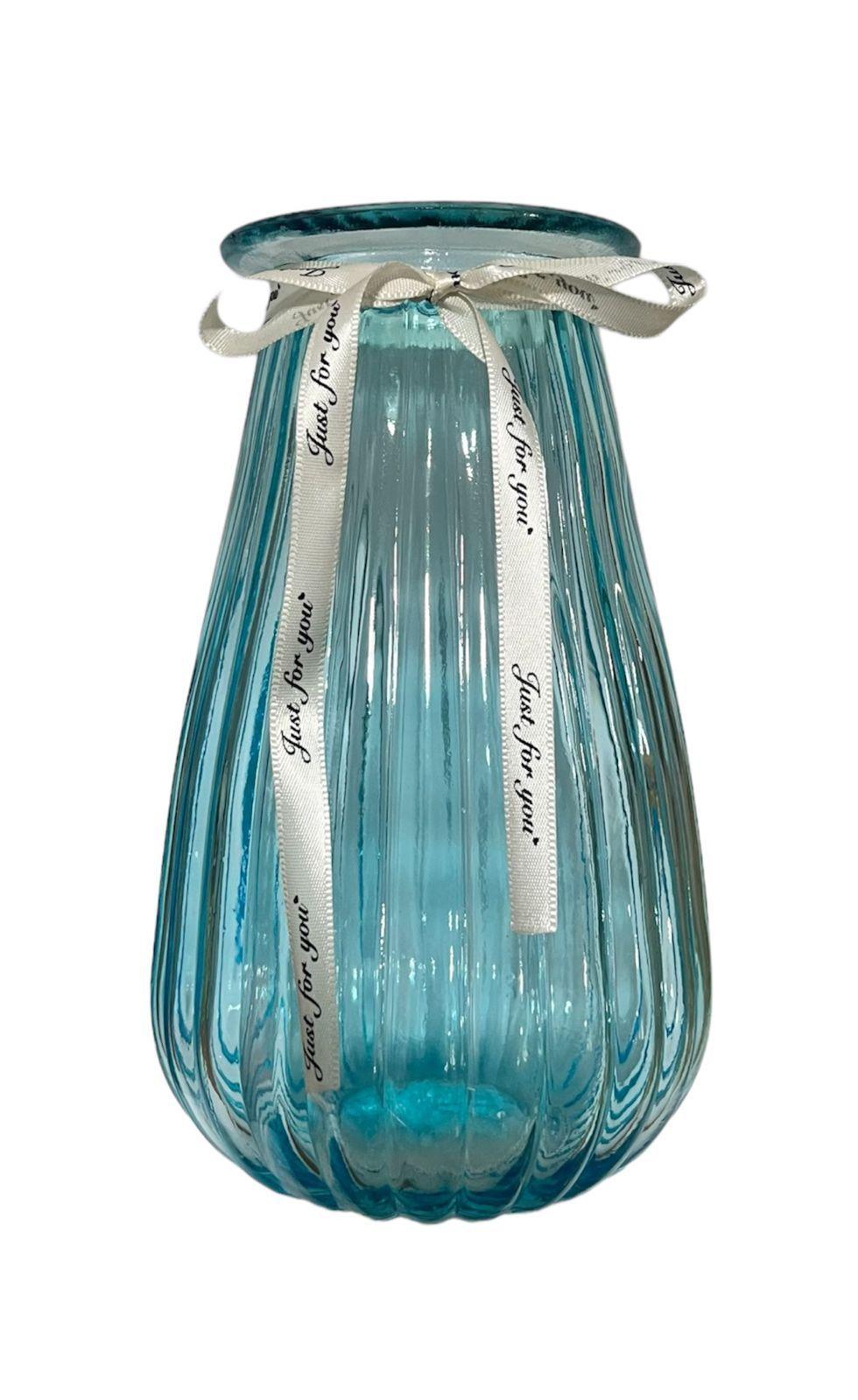 Florero Jarrón Decorativo Vidrio Con Cinta 20x12cm Azul-1