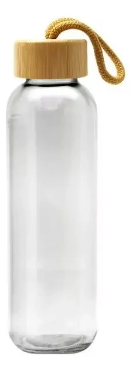 Termo Agua Botella Agua Vaso Vidrio Tapa Madera 500ml Transparente-0