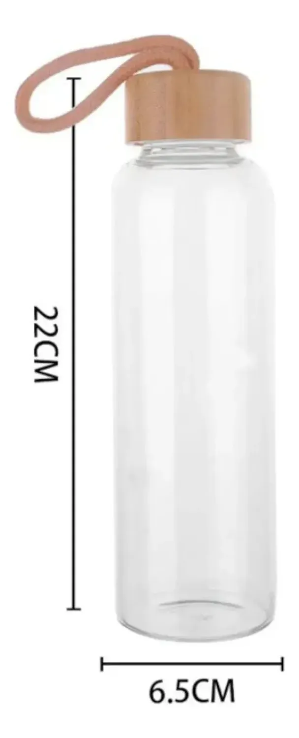 Termo Agua Botella Agua Vaso Vidrio Tapa Madera 500ml Transparente-1