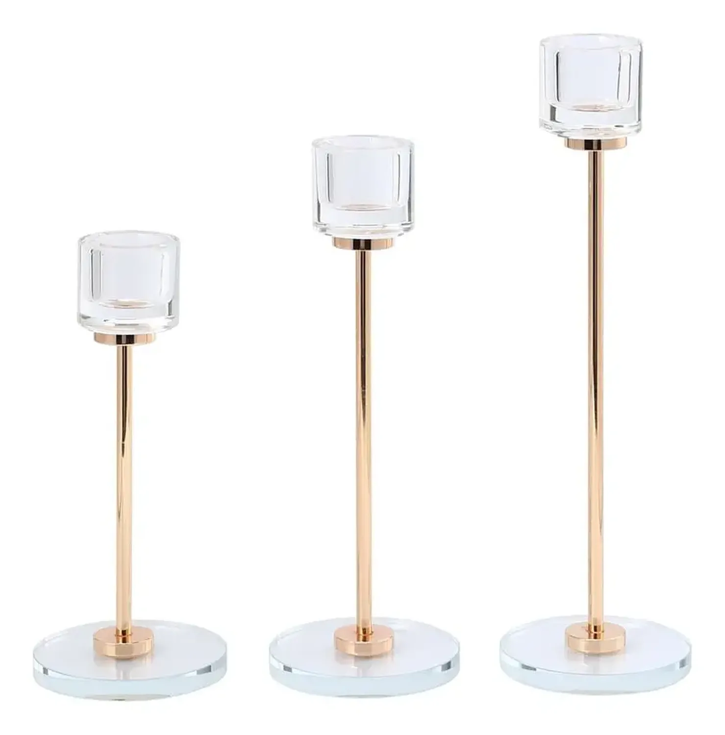 Pack 3 Porta Vela Candelabro Set 3 Candelabros Vidrio Dorado-0