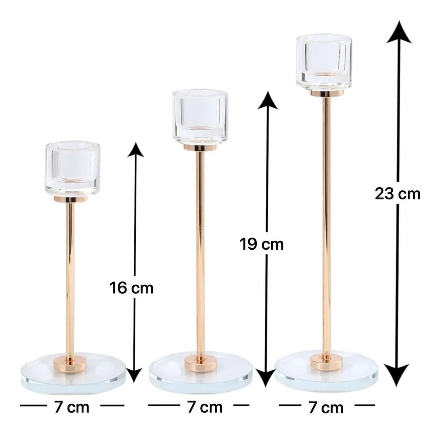 Pack 3 Porta Vela Candelabro Set 3 Candelabros Vidrio Dorado-2