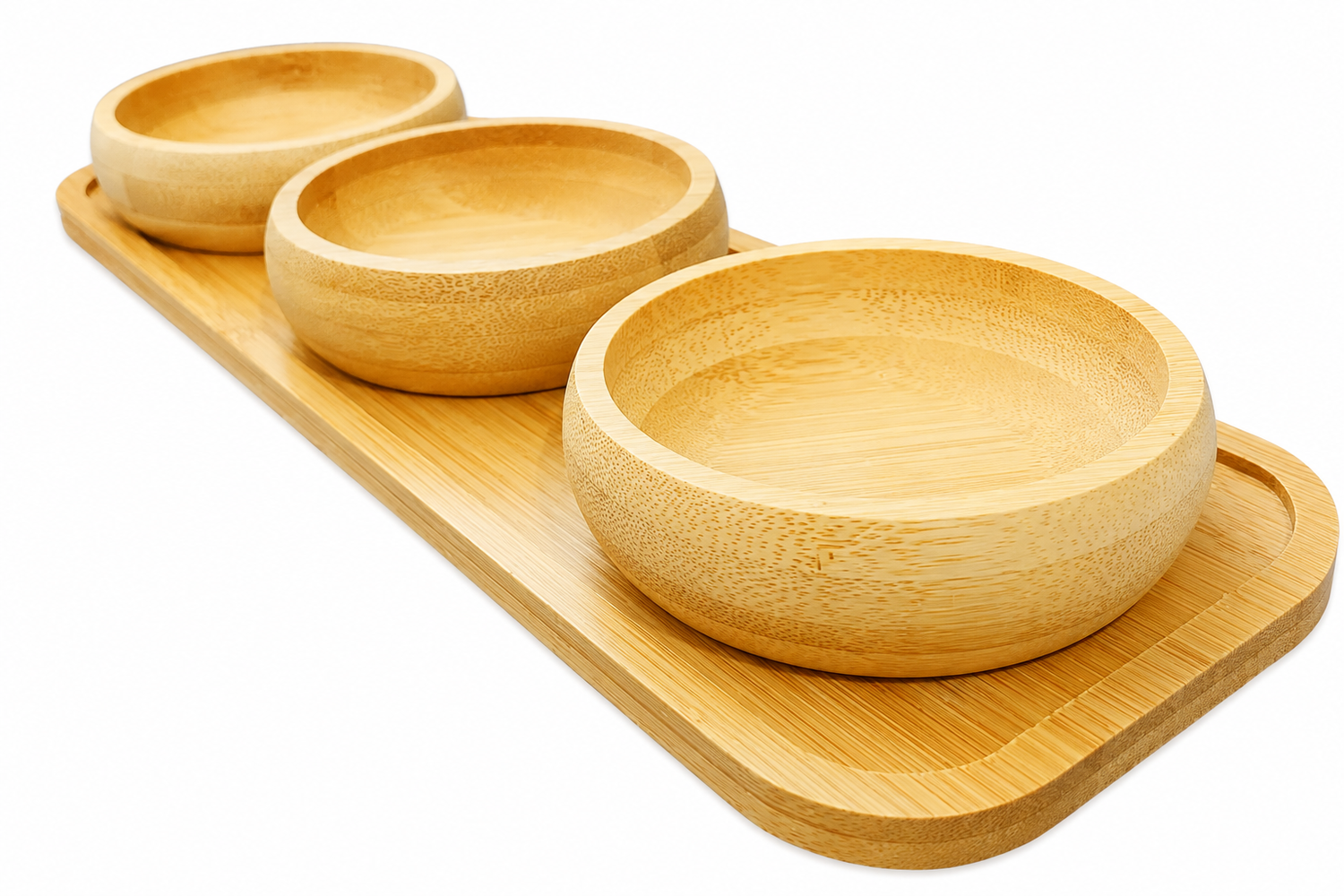 Set 3 Cuencos Platos Bowl De Bambu Con Base Cocina Hogar Blanco-1