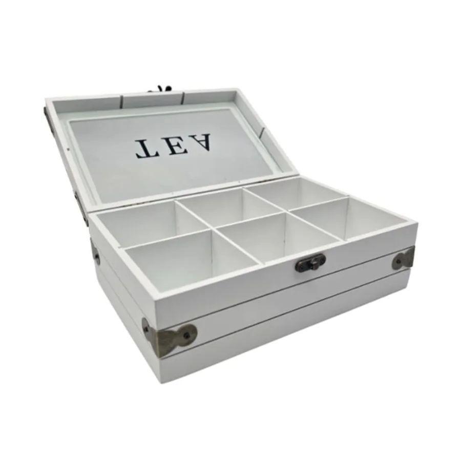 Caja De Té Mediana De Madera 6 Espacios Modelo Romantico-2