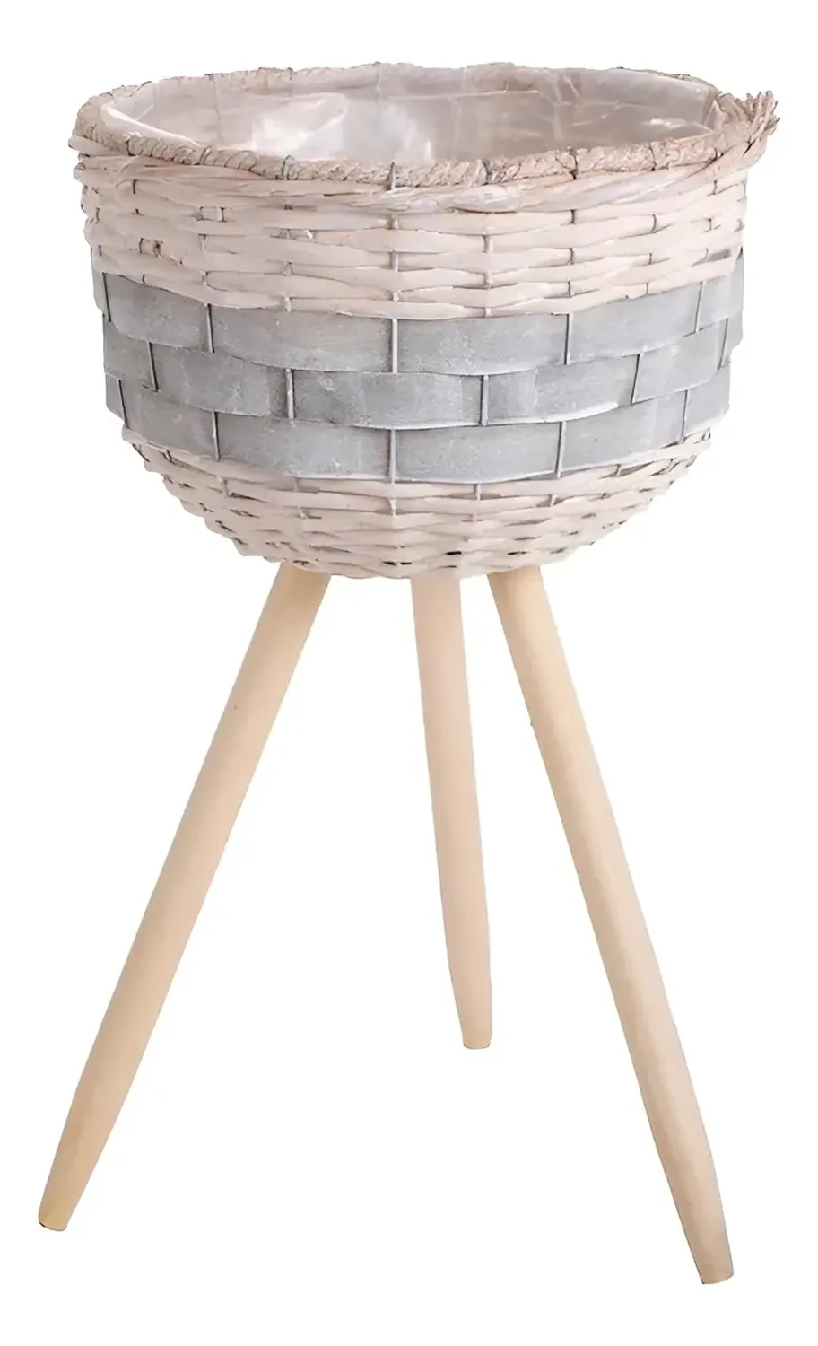 Macetero Tejido Fibras Y Madera Rustico Porta Maceta Bambu G Beige Fibra-0