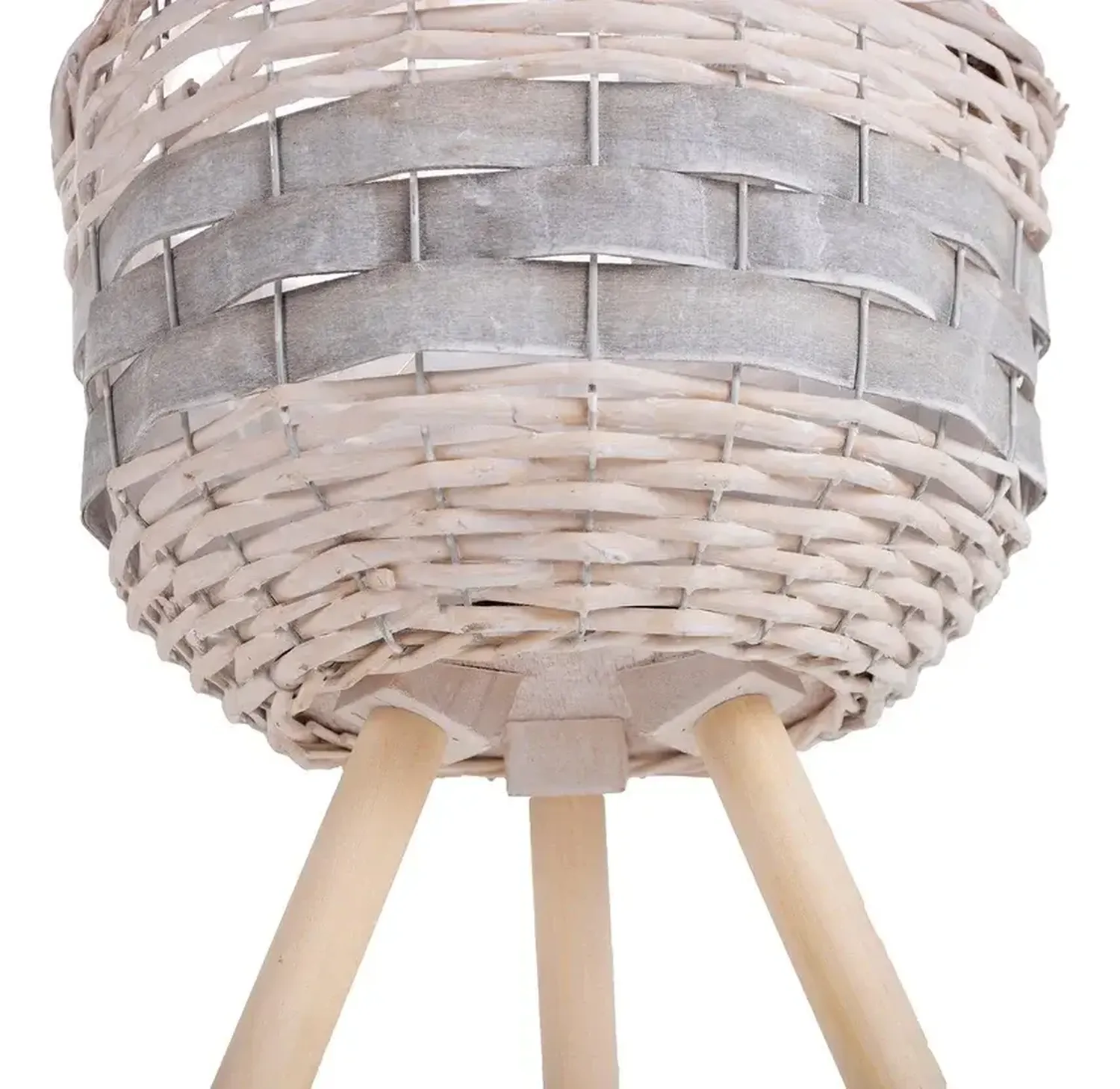 Macetero Tejido Fibras Y Madera Rustico Porta Maceta Bambu G Beige Fibra-2