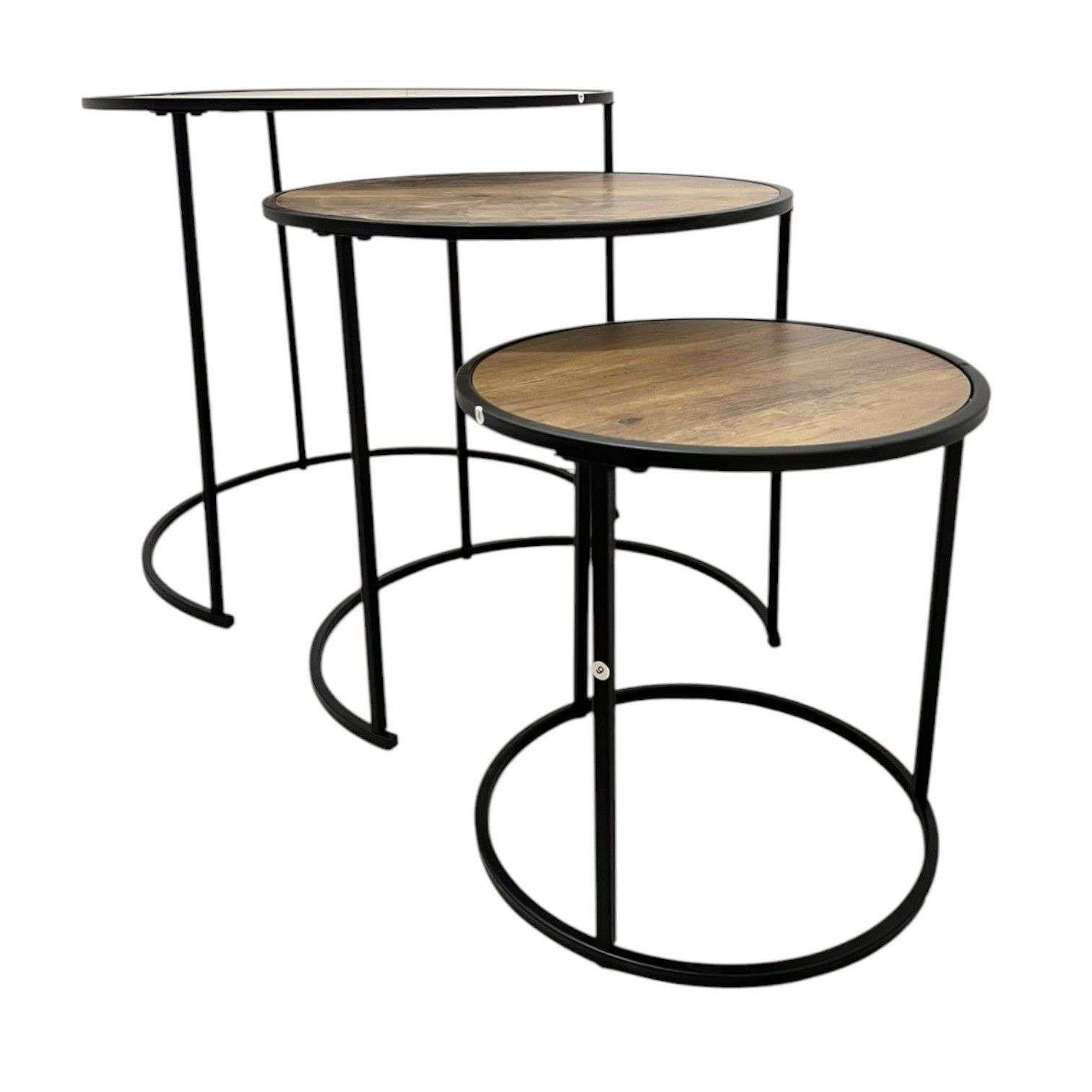 Set 3 Mesas Laterales Centro Madera Metal Nordica Redonda-1