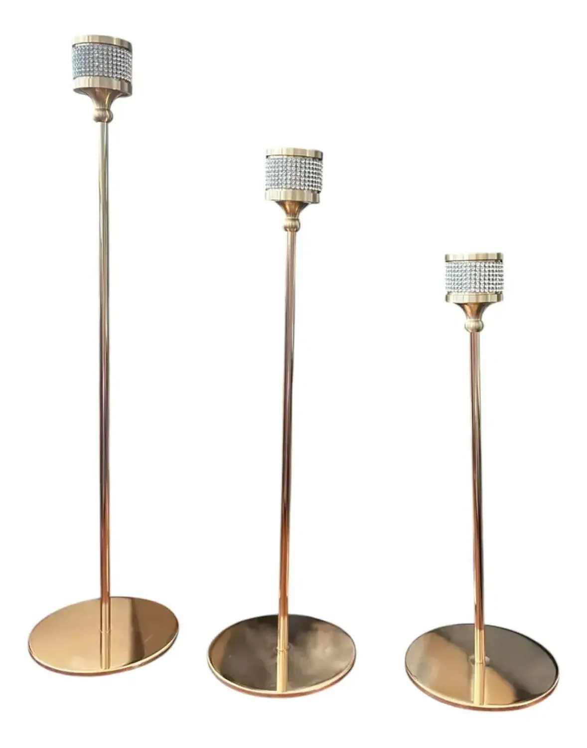 Pack 3 Porta Vela Candelabro Set 3 Candelabros Dorado Brillo Dorado-0