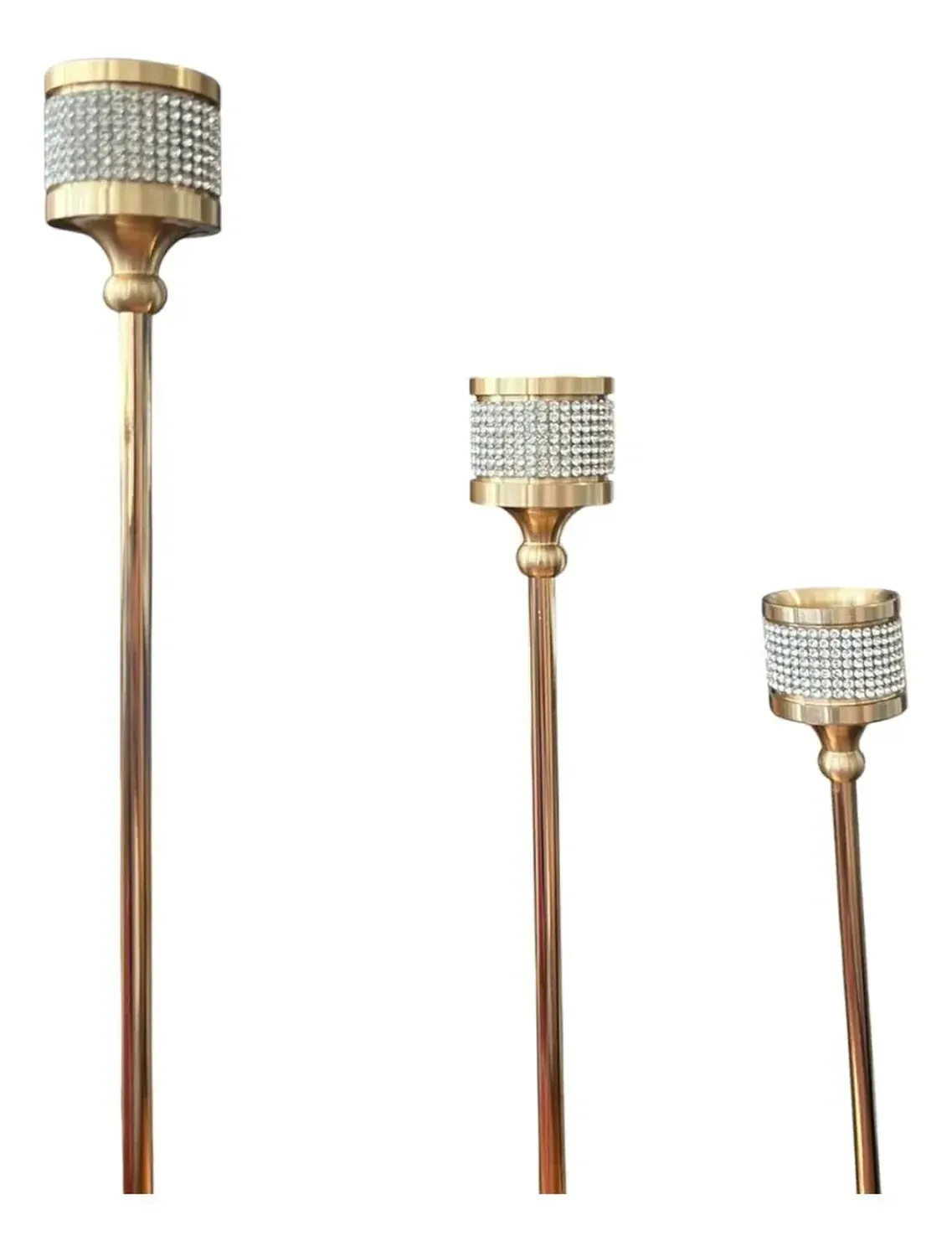 Pack 3 Porta Vela Candelabro Set 3 Candelabros Dorado Brillo Dorado-2