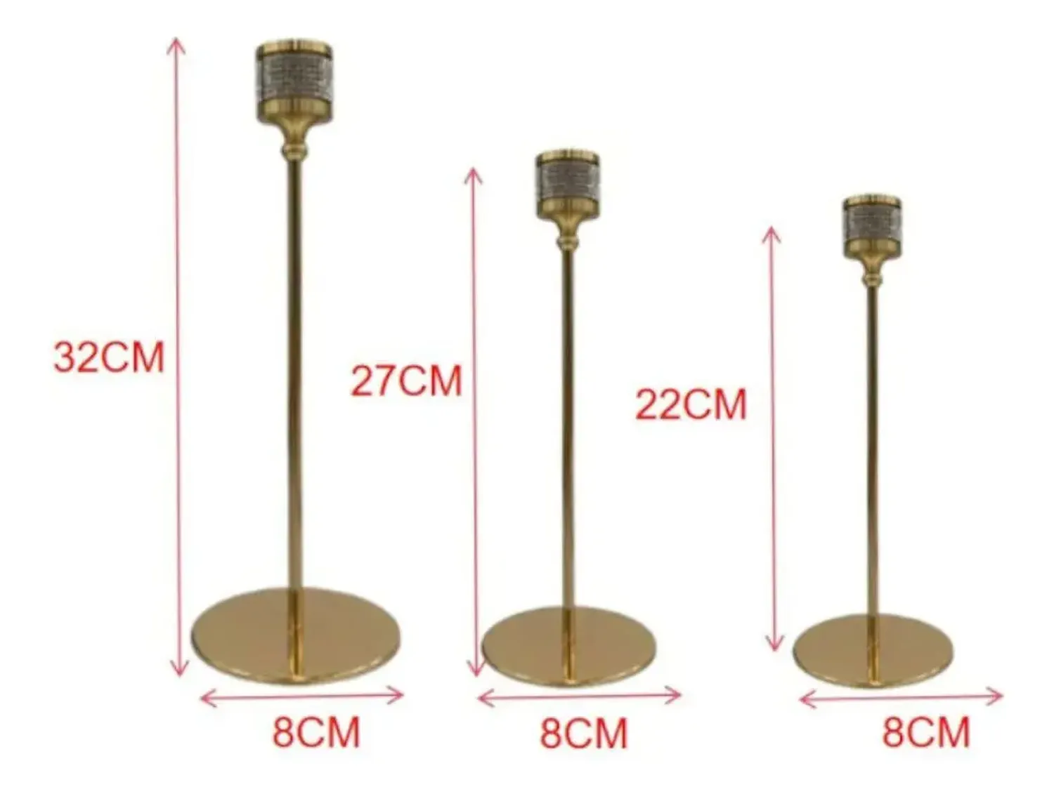 Pack 3 Porta Vela Candelabro Set 3 Candelabros Dorado Brillo Dorado-3
