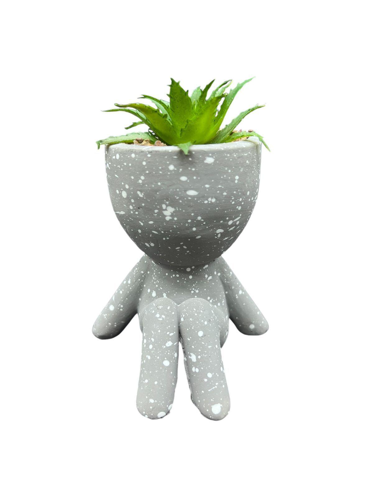 Macetero De Ceramica Planta Artificial Moderno Gris-2