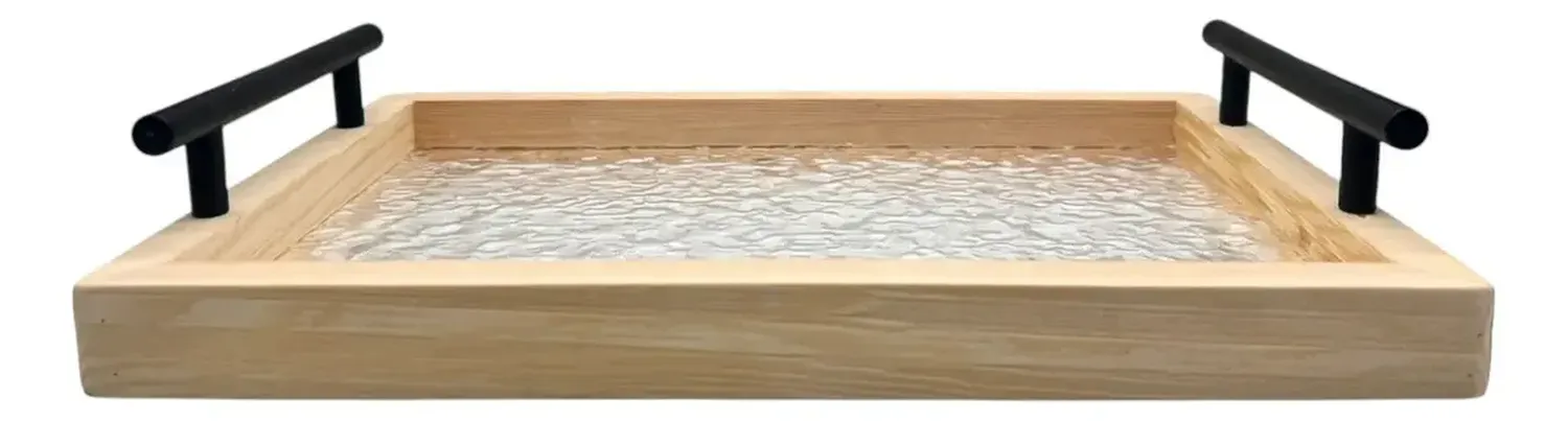Bandeja Hogar Decoracion Bandeja Madera Vidrio 35x25cm Marrón-0