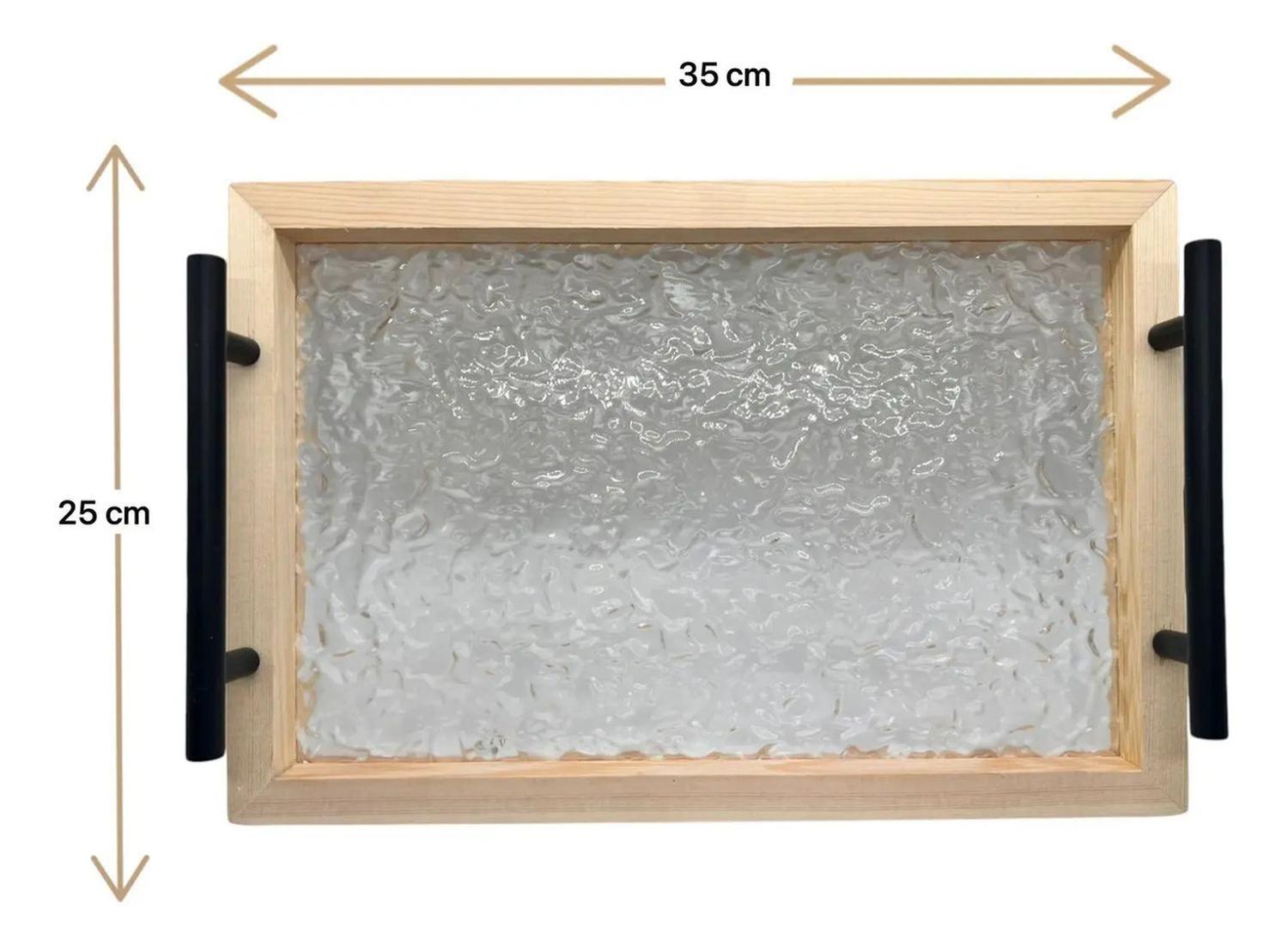Bandeja Hogar Decoracion Bandeja Madera Vidrio 35x25cm Marrón-3