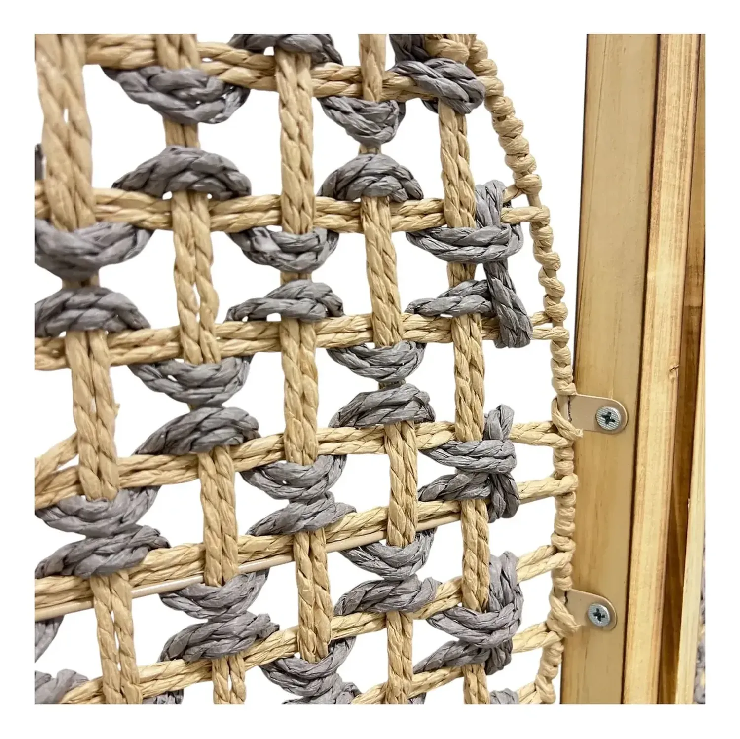 Biombo De Madera Resistente 3 Paneles Tejido 123x170cm Hoja Beige-2