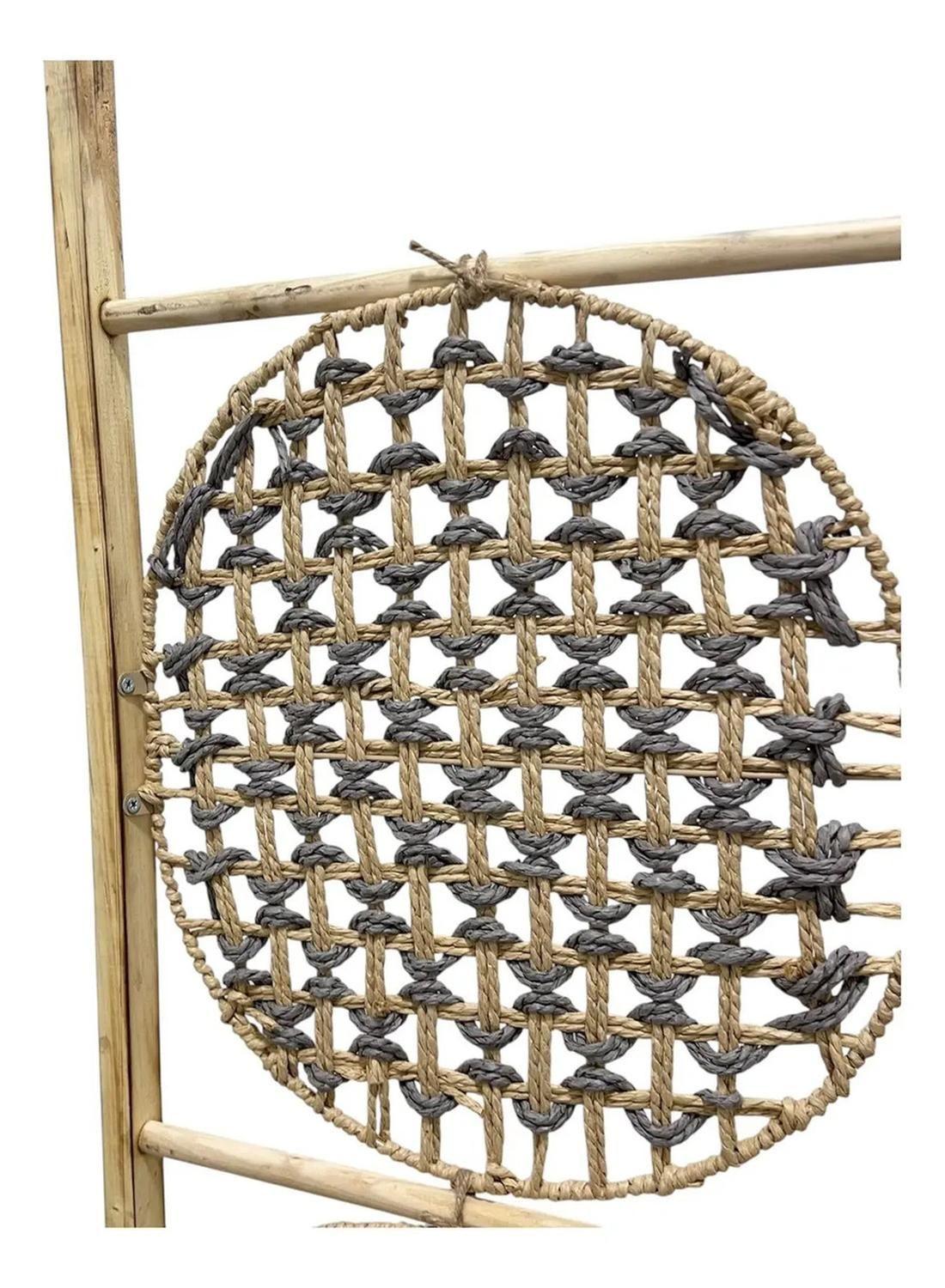 Biombo De Madera Resistente 3 Paneles Tejido 123x170cm Hoja Beige-4