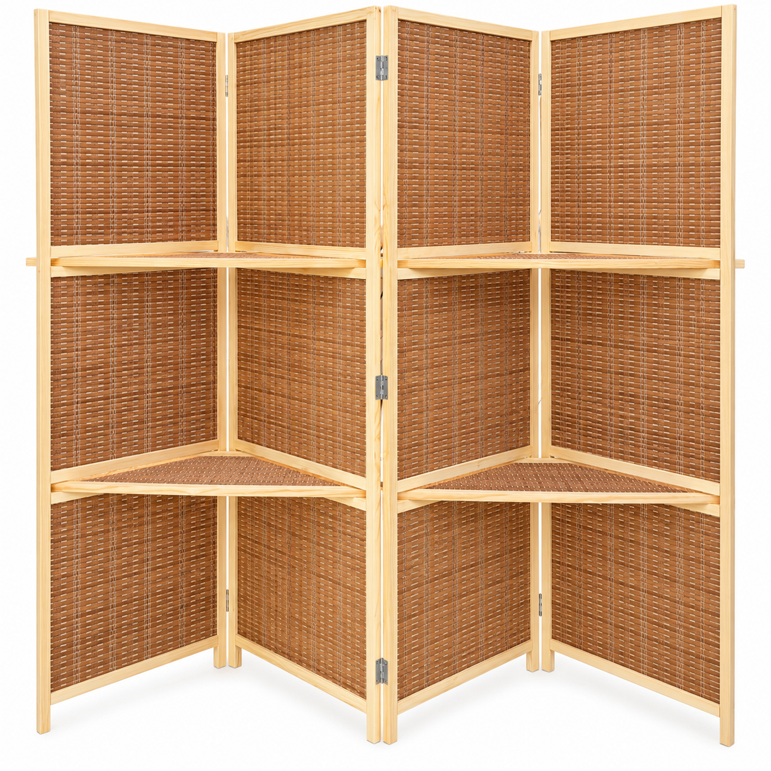 Biombo Resistente 4 Paneles Bambu Tejido 160cmx170cm Bambú Marrón-0