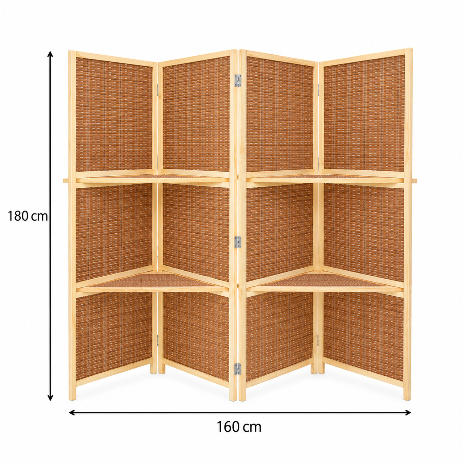 Biombo Resistente 4 Paneles Bambu Tejido 160cmx170cm Bambú Marrón-1