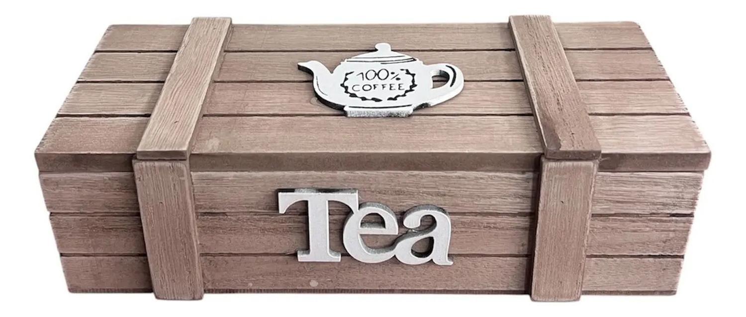 Caja De Té Mediana De Madera 3 Espacios Tea Te Beige-1