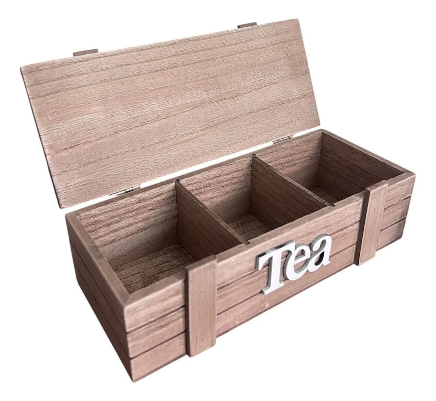 Caja De Té Mediana De Madera 3 Espacios Tea Te Beige-2