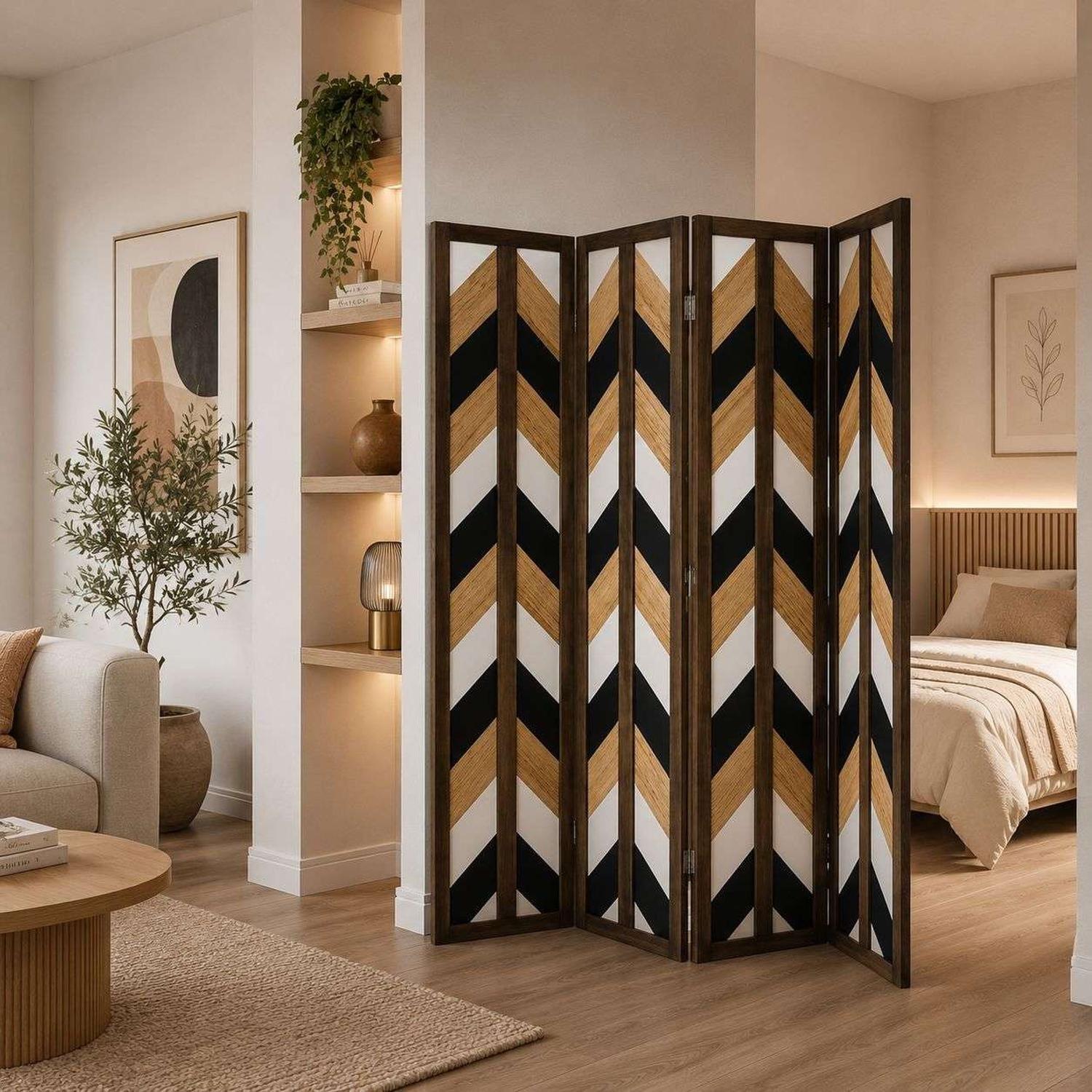 Biombo De Madera 3 Paneles Diseño Zigzag 170x40cm-1