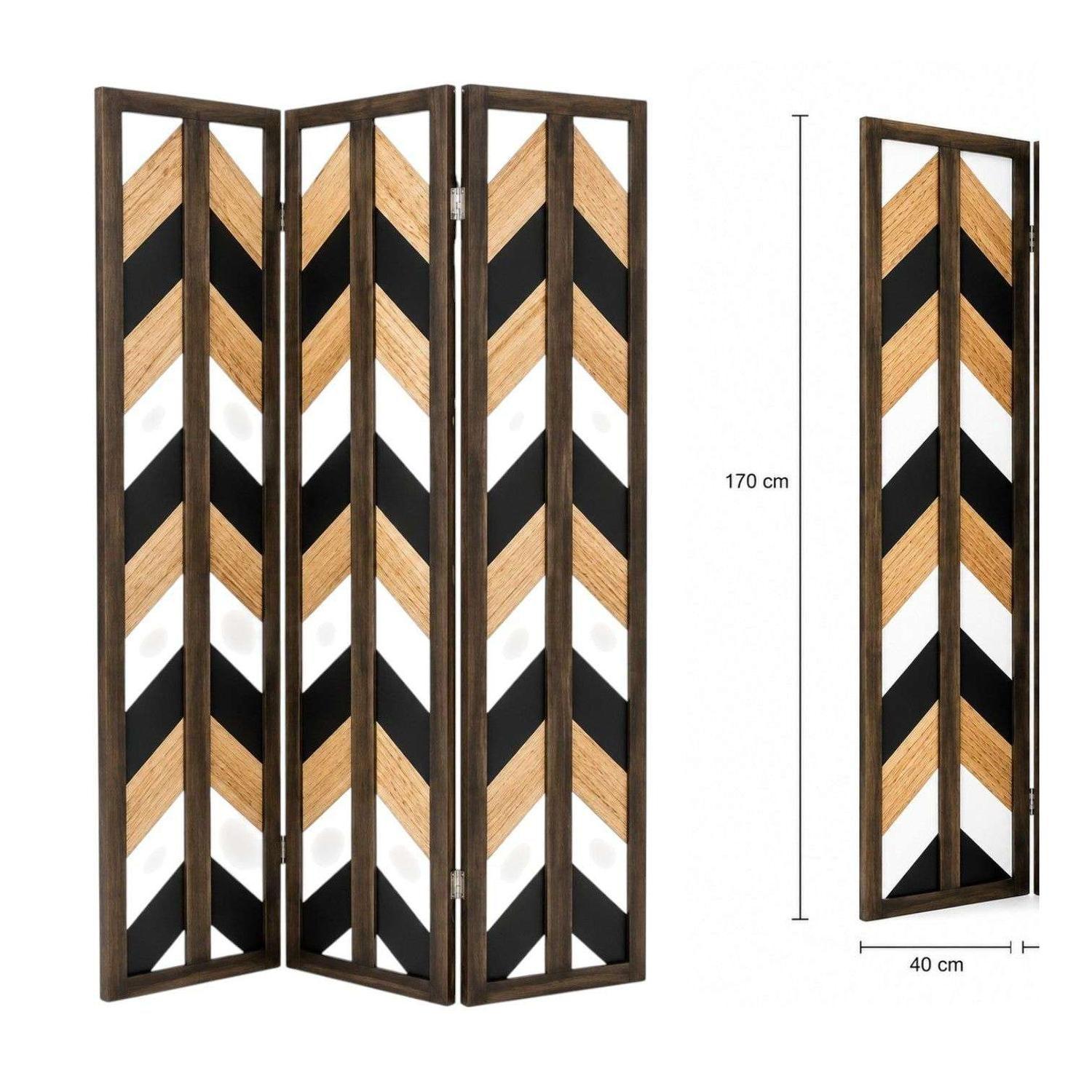 Biombo De Madera 3 Paneles Diseño Zigzag 170x40cm-2