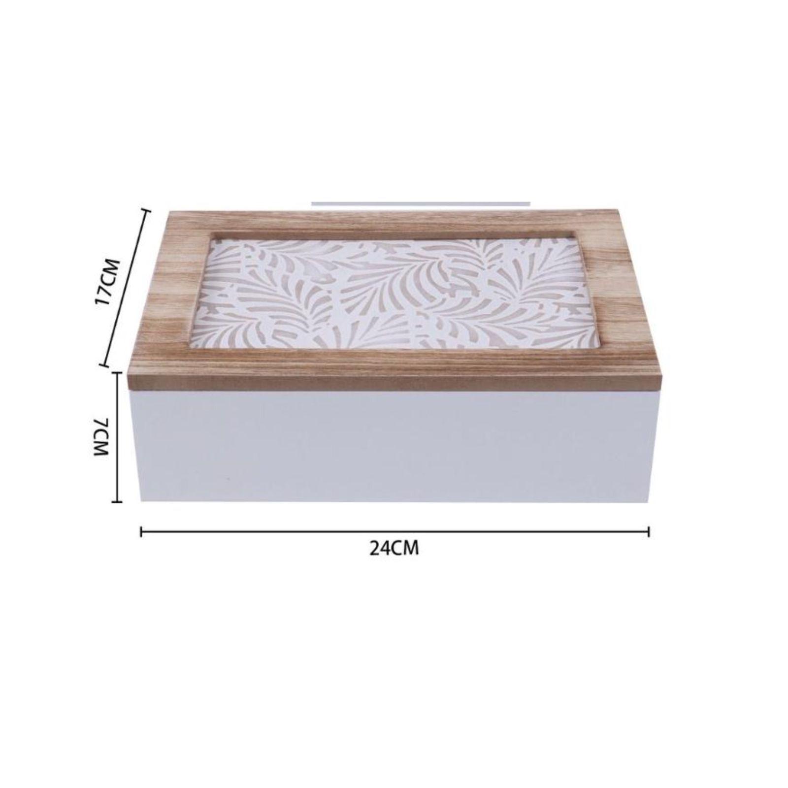 Caja De Té Mediana De Madera 6 Espacios Con Diseños Ramas-2
