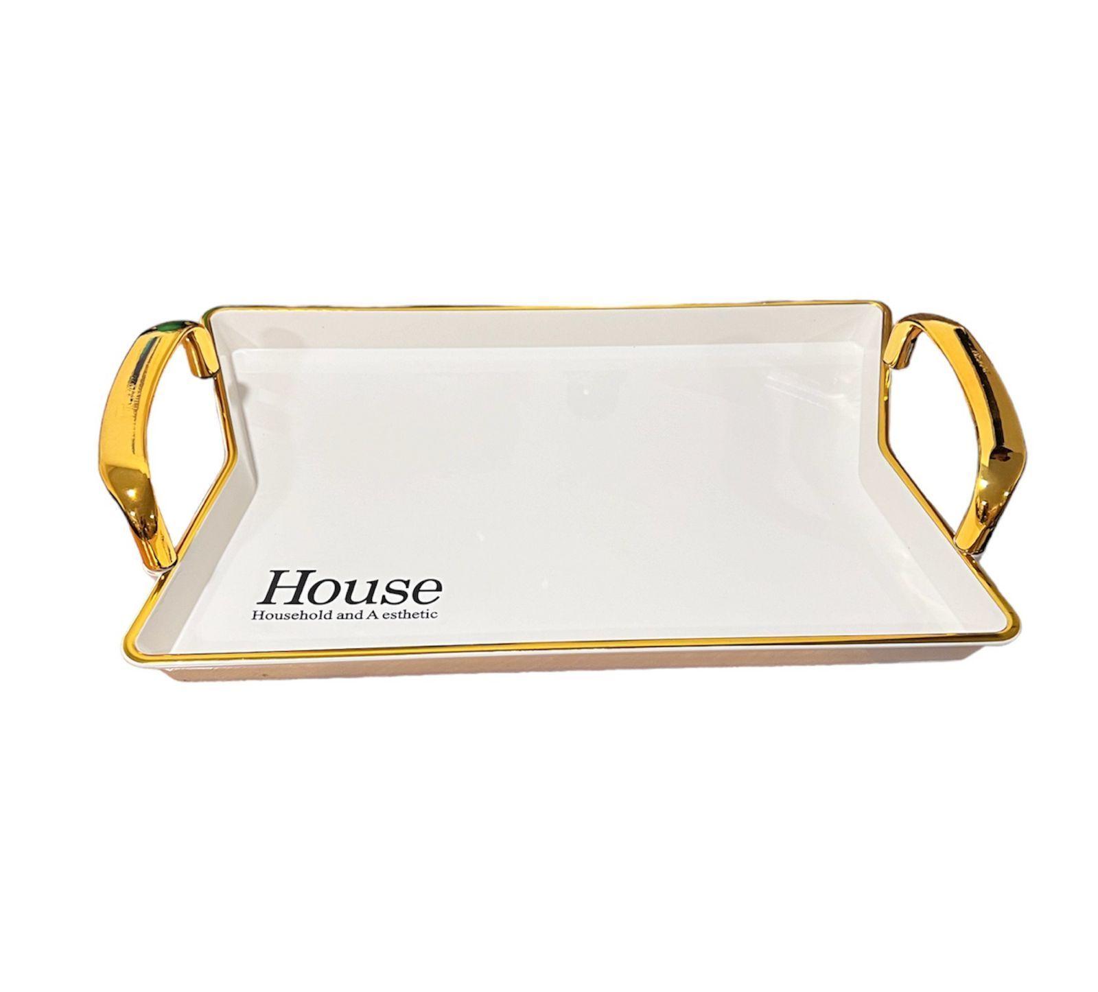 Bandeja Elegante Servir Con Dorado Decorativa Cuadrada Grande-1