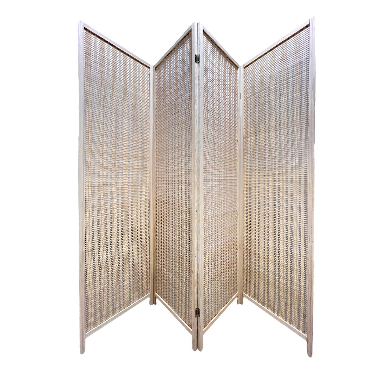 Biombo De Madera Resistente 4 Paneles Bambu 180cmx180cm-0