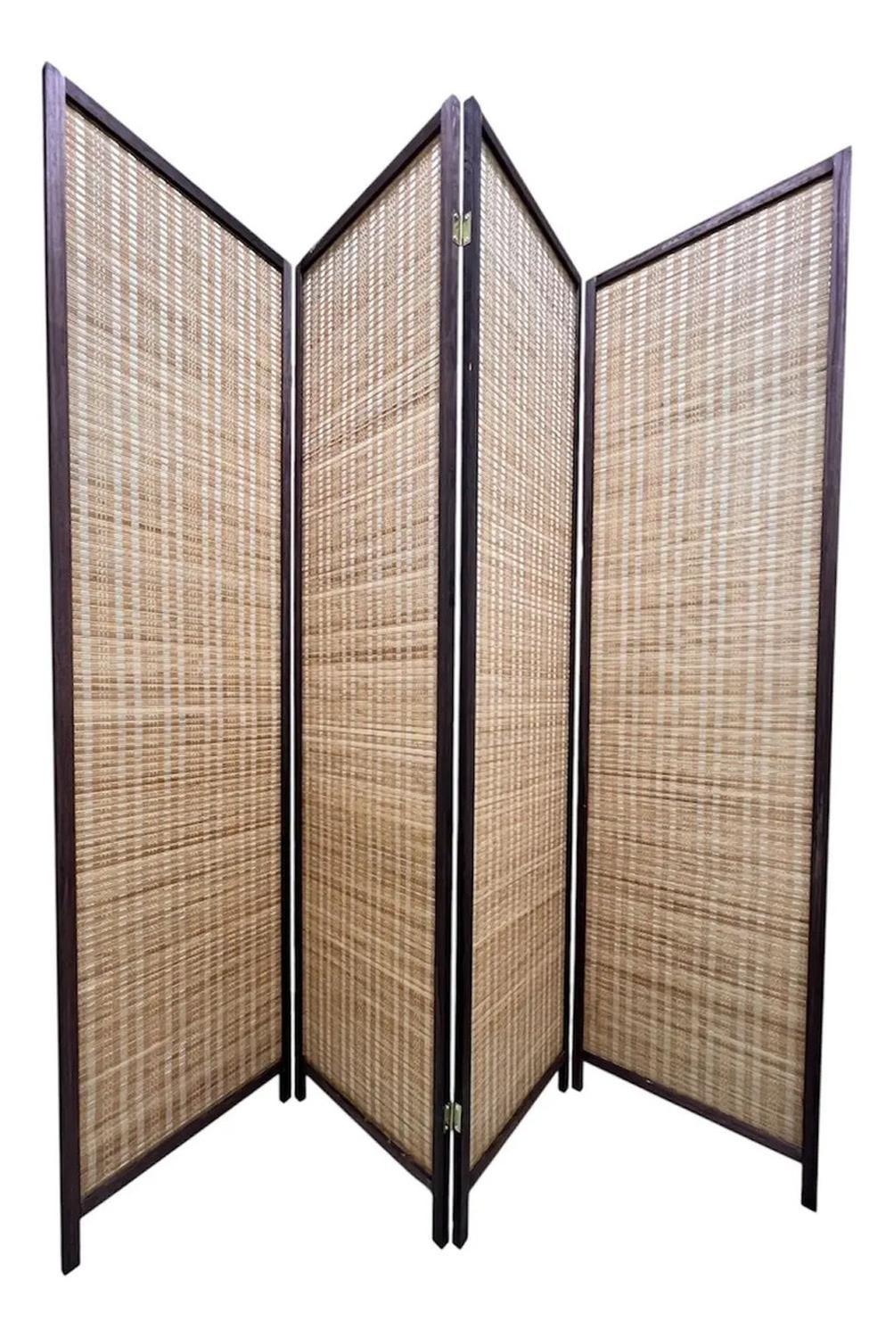 Biombo De Madera Resistente 4 Paneles Bambu 180cmx180cm-0