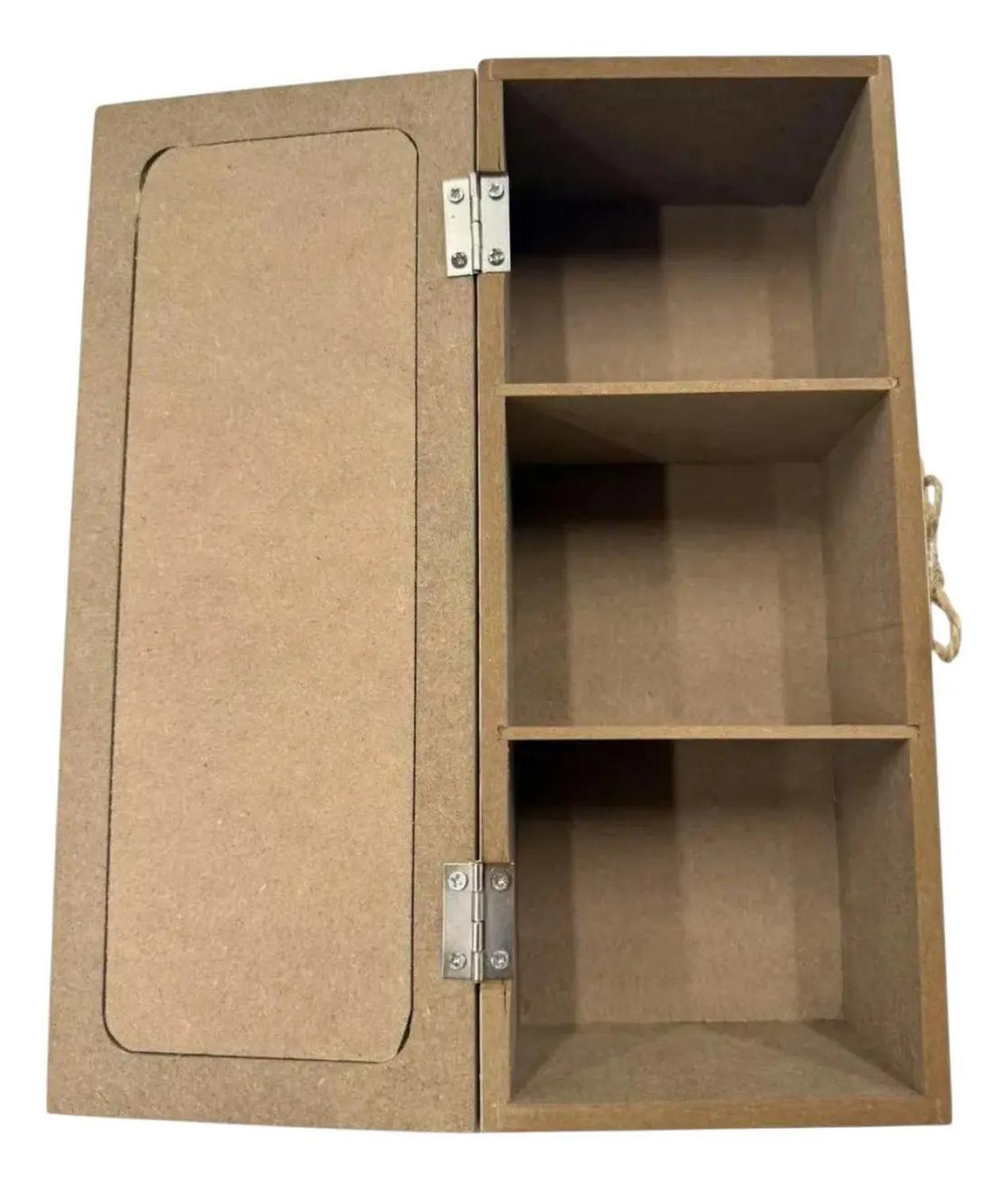 Caja De Té Mediana De Madera 3 Espacios Arbol Madera Beige-3