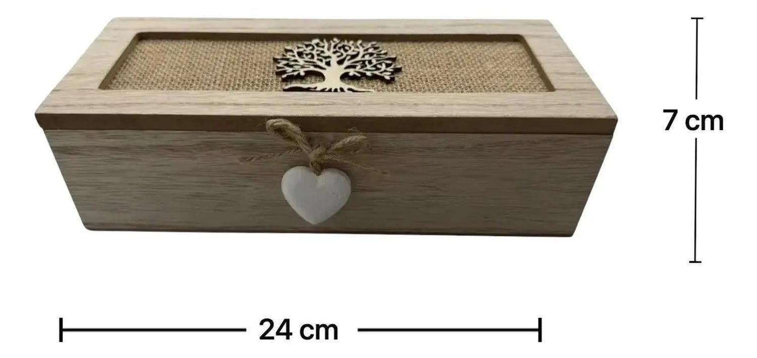 Caja De Té Mediana De Madera 3 Espacios Arbol Madera Beige-4