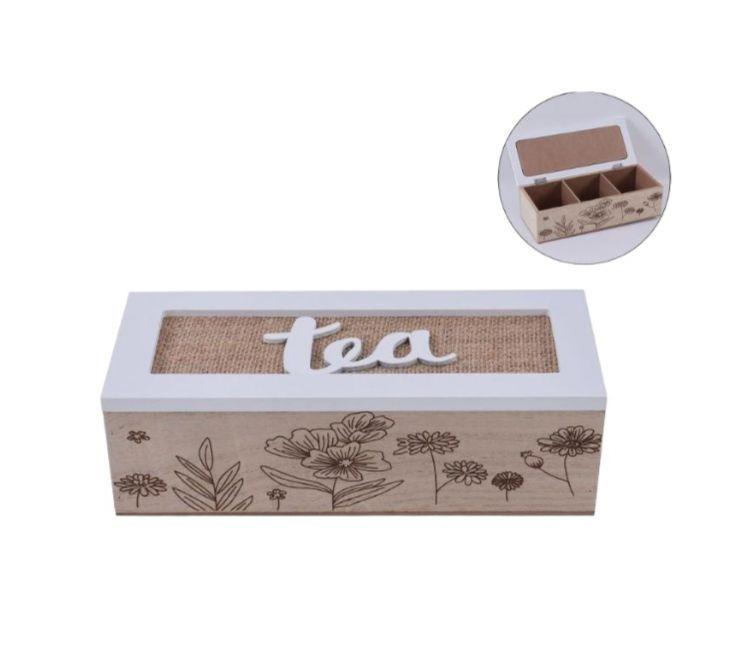 Caja De Té Mediana De Madera 3 Espacios Con Corazon Ramas-1