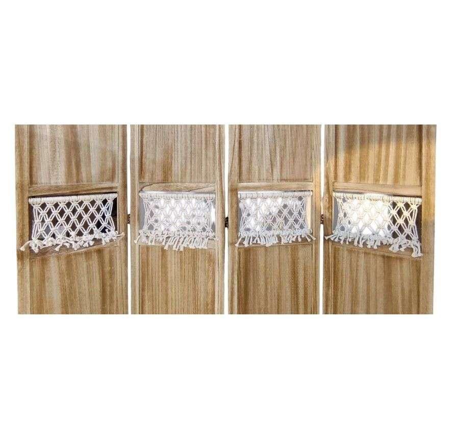 Biombo De Madera Resistente 4 Paneles Tejido Tela 40x170cm-1