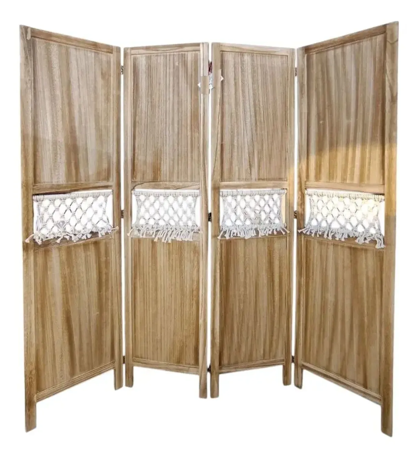 Biombo De Madera Resistente 4 Paneles Tejido Tela 40x170cm Lisa Beige-0