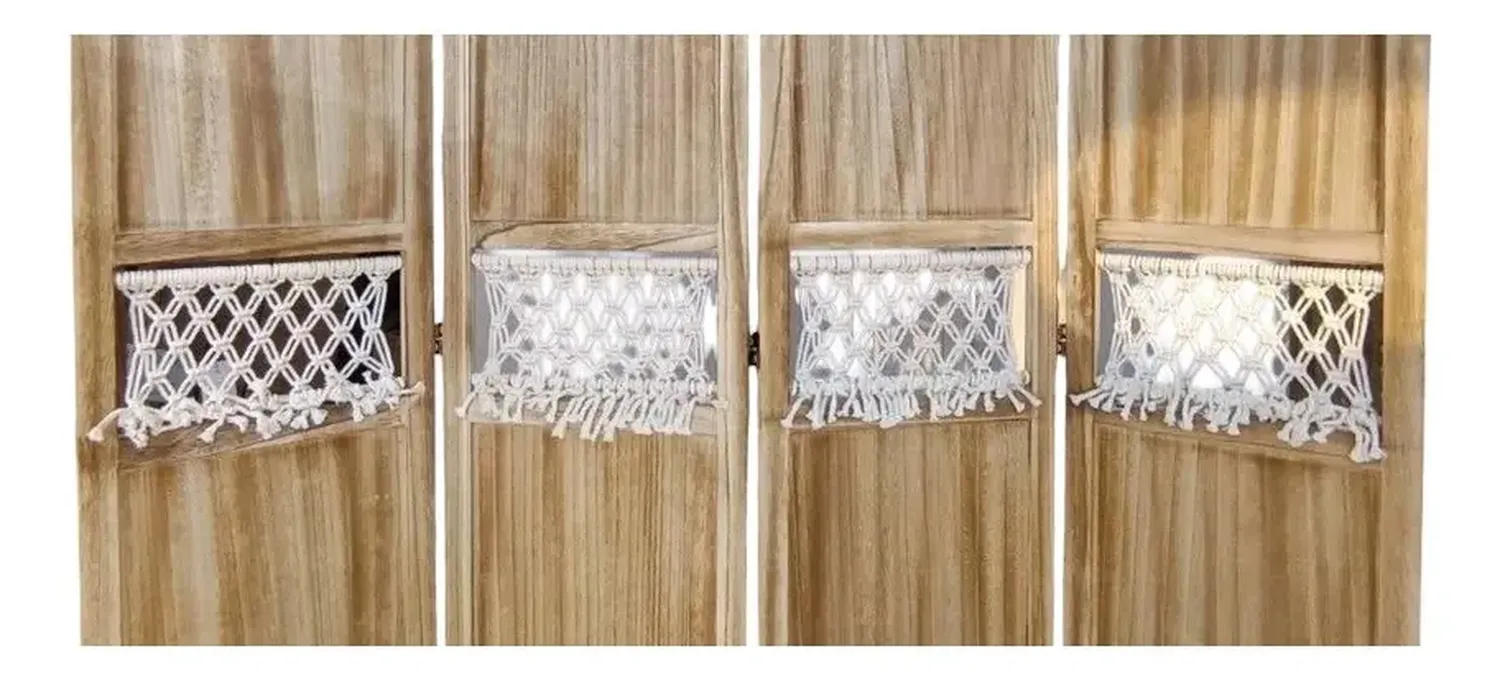 Biombo De Madera Resistente 4 Paneles Tejido Tela 40x170cm Lisa Beige-1