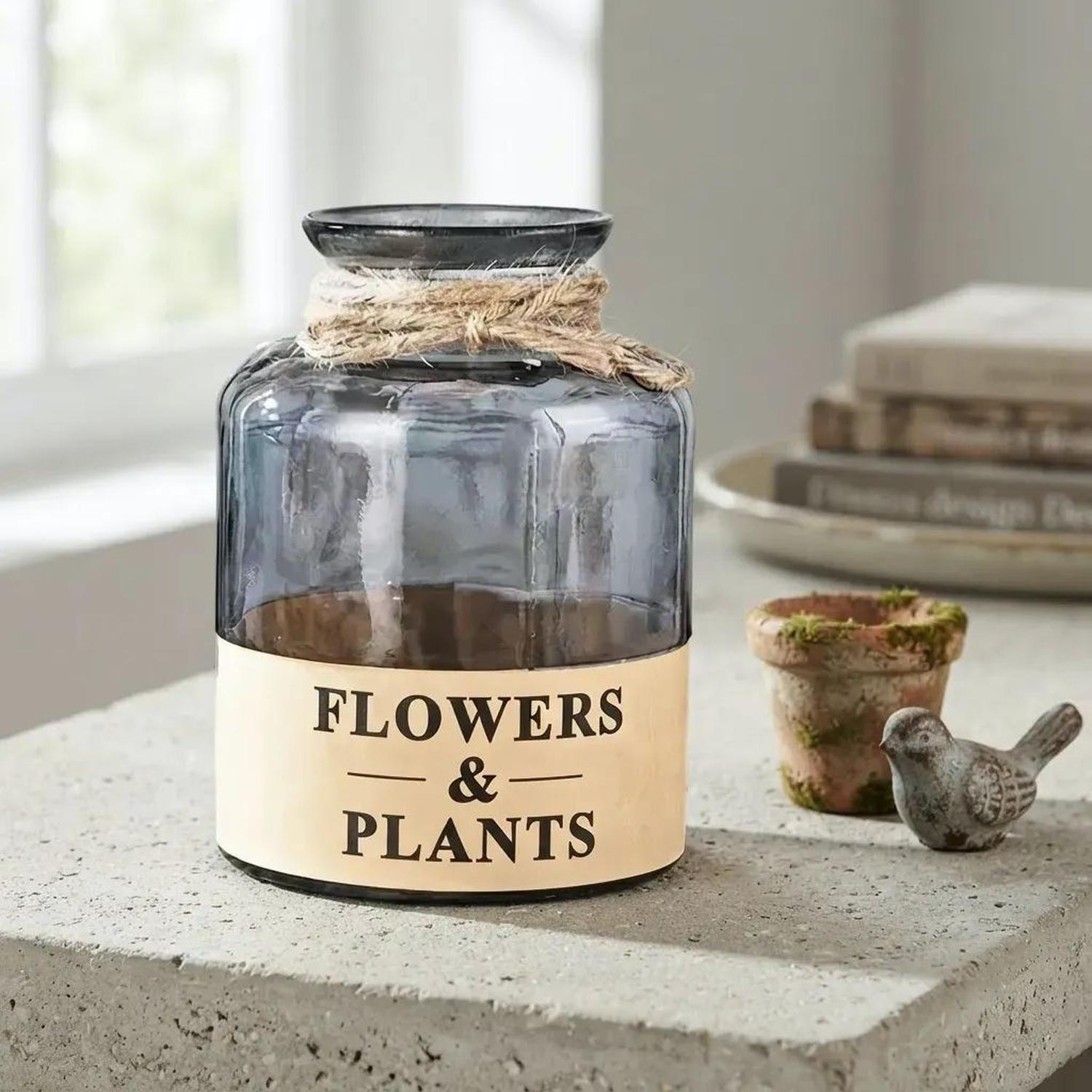 Florero Jarron Decorativo Vidrio Flowers Flores 14x10m Gris-1