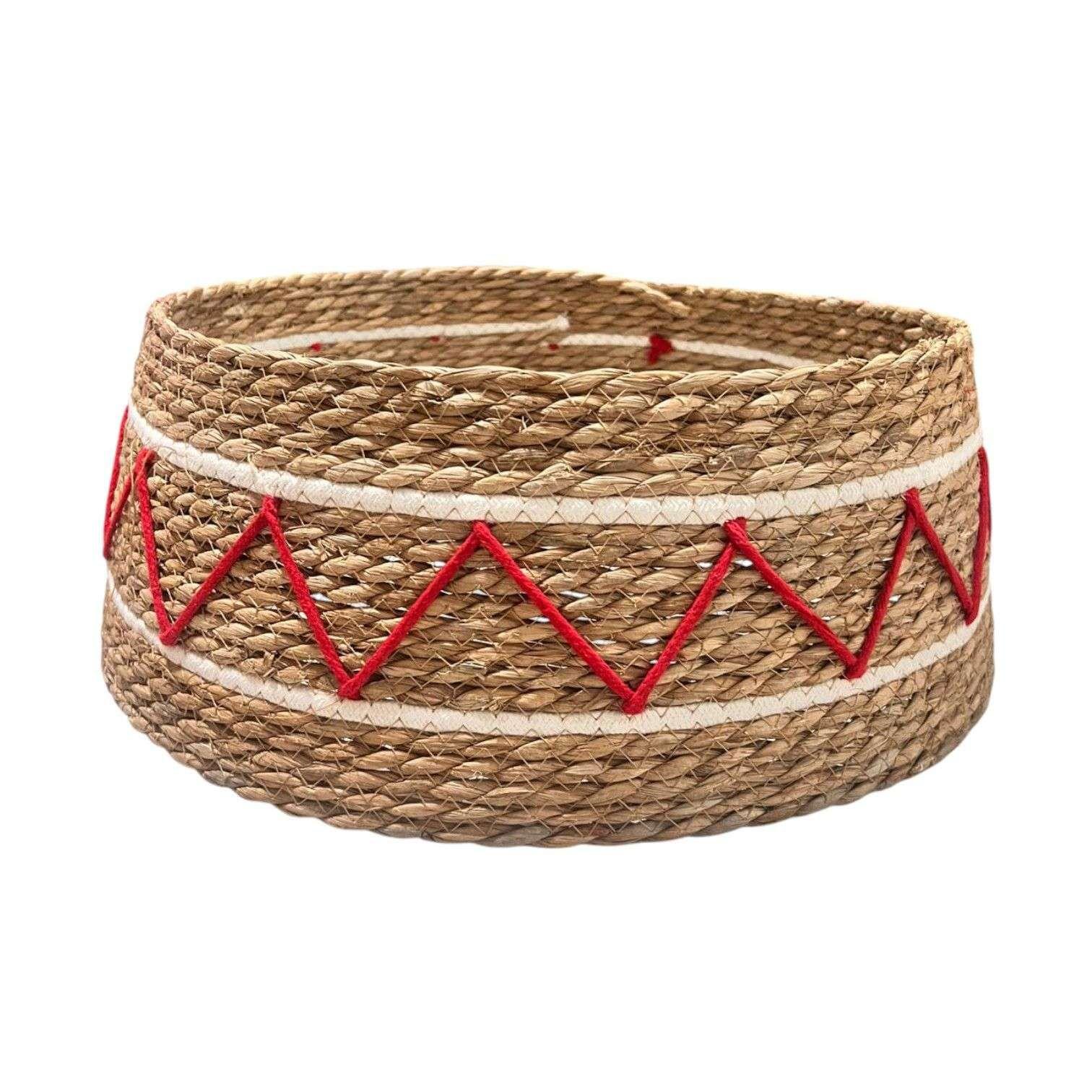 Canasto Mimbre Base Tejida Navideña Para Arbol Navidad Zigza-1