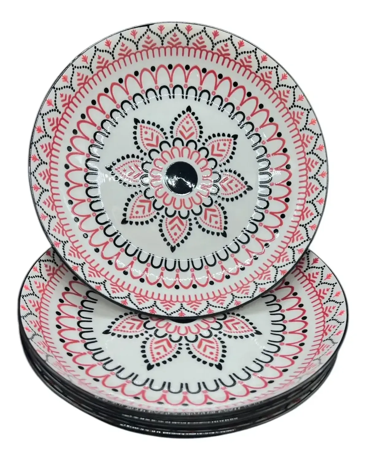 Pack 4 Platos Bowl Flores Con Diseños 3x20cm Rojo Lisa-0